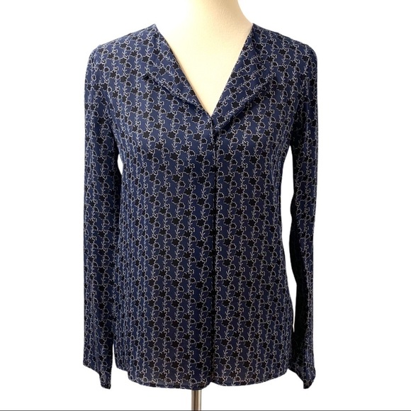 Theory Silk Split Neck Print Popover Long Sleeve - Picture 1 of 11